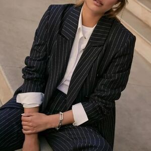 NWT: Banana Republic Linen-Blend Double Breasted Striped Blazer - 12 Petite